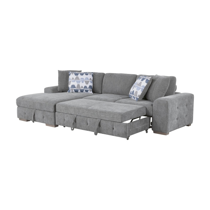 9624GY*3LC2R 3-Piece Sectional with Left Chaise, Pull-out Bed and Ottoman - 9624GY*3LC2R