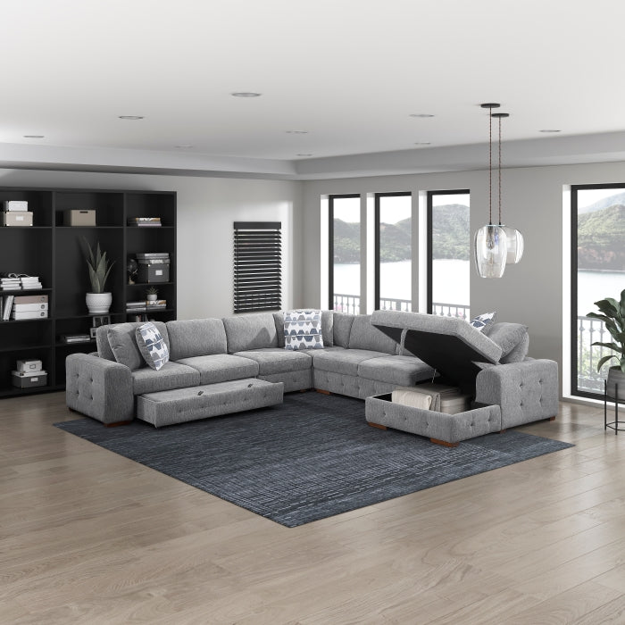 9624GY*52L1ACRC (5)5-Piece Sectional with Right Chaise and Pull-out Bed - 9624GY*52L1ACRC