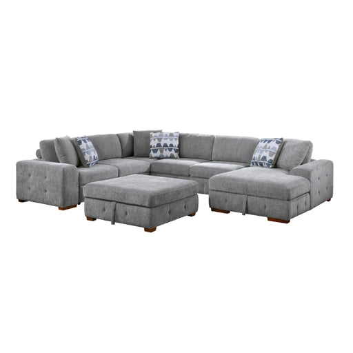 9624GY*52LRC 5-Piece Sectional with Right Chais, Pull-out Bed and Ottoman - 9624GY*52LRC