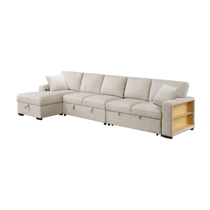 9630BE*3LC2R (3)Sectional with Left Chaise, Pull-out Bed, Hidden Storages  and Shelves, Charging Ports - 9630BE*3LC2R