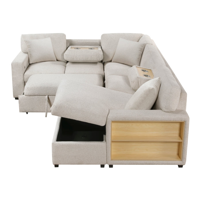 9630BE*42LRC (4)Sectional with Right Chaise, Pull-out Bed, Hidden Storages and Shelves, Charging Ports - 9630BE*42LRC