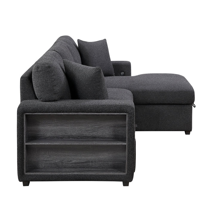 9630BK*22LRC (2)Sectional with Right Chaise, Pull-out Bed, Hidden Storage and Shelves, Charging Ports - 9630BK*22LRC