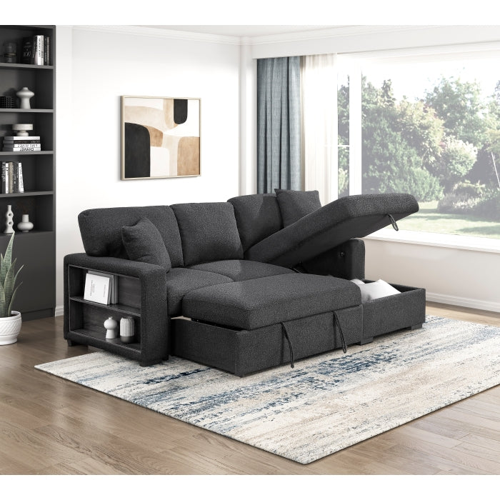 9630BK*22LRC (2)Sectional with Right Chaise, Pull-out Bed, Hidden Storage and Shelves, Charging Ports - 9630BK*22LRC