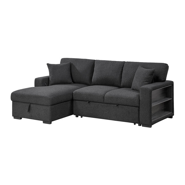 9630BK*2LC2R (2) Sectional with Left Chaise, Pull-out Bed and Hidden Storage, Charging Ports - 9630BK*2LC2R