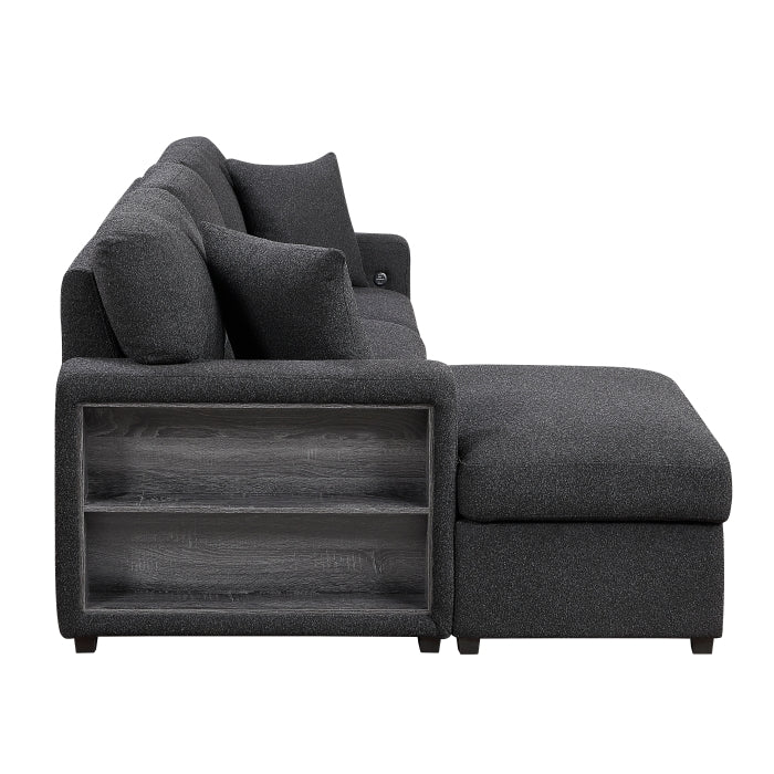 9630BK*2LC2R (2) Sectional with Left Chaise, Pull-out Bed and Hidden Storage, Charging Ports - 9630BK*2LC2R
