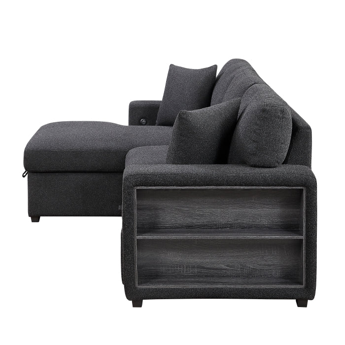 9630BK*2LC2R (2) Sectional with Left Chaise, Pull-out Bed and Hidden Storage, Charging Ports - 9630BK*2LC2R