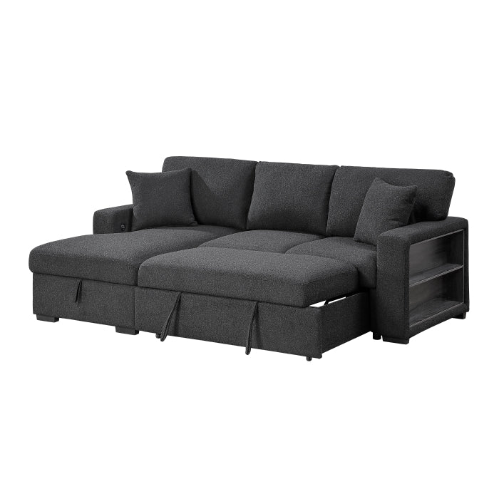 9630BK*2LC2R (2) Sectional with Left Chaise, Pull-out Bed and Hidden Storage, Charging Ports - 9630BK*2LC2R