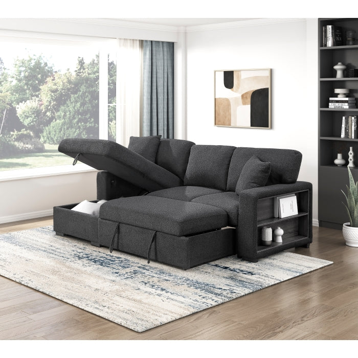 9630BK*2LC2R (2) Sectional with Left Chaise, Pull-out Bed and Hidden Storage, Charging Ports - 9630BK*2LC2R