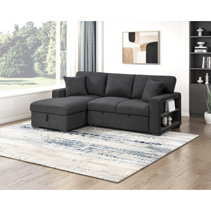 9630BK*2LC2R (2) Sectional with Left Chaise, Pull-out Bed and Hidden Storage, Charging Ports - 9630BK*2LC2R