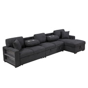 9630BK*32LRC (3)Sectional with Right Chaise, Pull-out Bed, Hidden Storages and Shelves, Charging Ports - 9630BK*32LRC