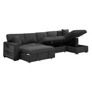9630BK*32LRC (3)Sectional with Right Chaise, Pull-out Bed, Hidden Storages and Shelves, Charging Ports - 9630BK*32LRC