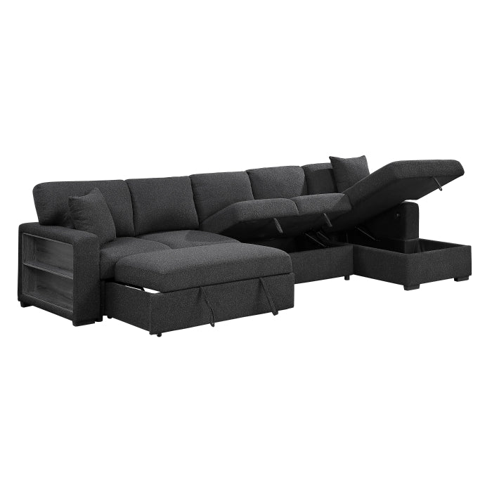 9630BK*32LRC (3)Sectional with Right Chaise, Pull-out Bed, Hidden Storages and Shelves, Charging Ports - 9630BK*32LRC