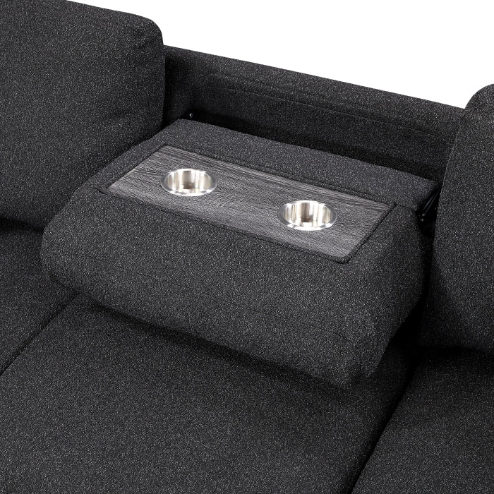 9630BK*32LRC (3)Sectional with Right Chaise, Pull-out Bed, Hidden Storages and Shelves, Charging Ports - 9630BK*32LRC