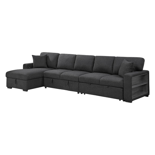 9630BK*3LC2R (3)Sectional with Left Chaise, Pull-out Bed, Hidden Storages  and Shelves, Charging Ports - 9630BK*3LC2R