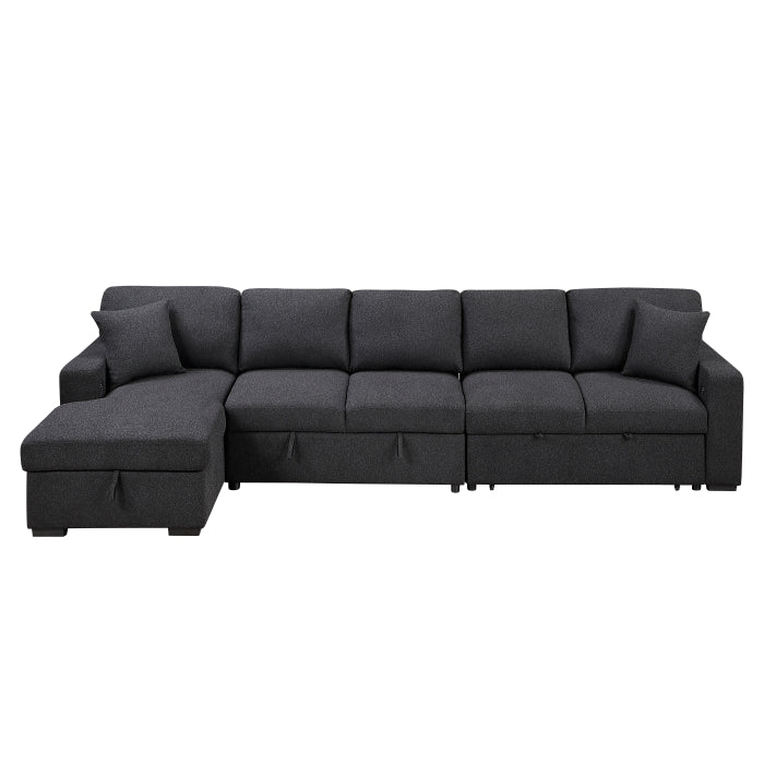 9630BK*3LC2R (3)Sectional with Left Chaise, Pull-out Bed, Hidden Storages  and Shelves, Charging Ports - 9630BK*3LC2R