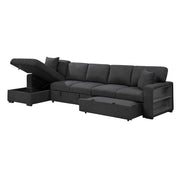 9630BK*3LC2R (3)Sectional with Left Chaise, Pull-out Bed, Hidden Storages  and Shelves, Charging Ports - 9630BK*3LC2R