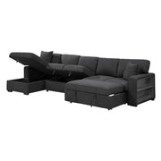9630BK*3LC2R (3)Sectional with Left Chaise, Pull-out Bed, Hidden Storages  and Shelves, Charging Ports - 9630BK*3LC2R