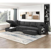 9630BK*3LC2R (3)Sectional with Left Chaise, Pull-out Bed, Hidden Storages  and Shelves, Charging Ports - 9630BK*3LC2R
