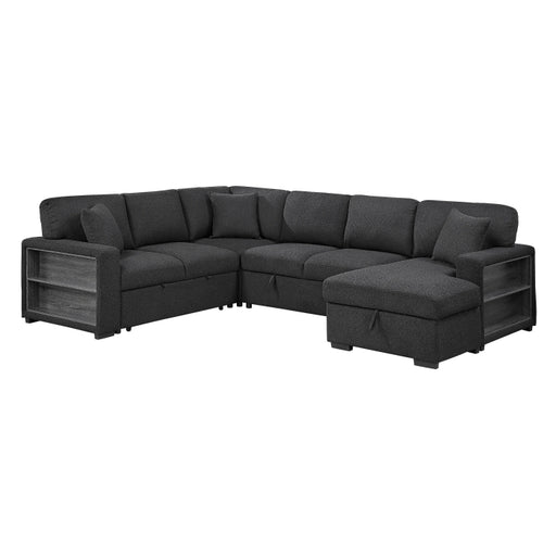 9630BK*42LRC (4)Sectional with Right Chaise, Pull-out Bed, Hidden Storages and Shelves, Charging Ports - 9630BK*42LRC