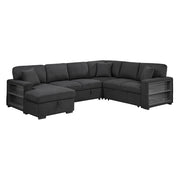 9630BK*4LC2R (4)Sectional with Left Chaise, Pull-out Bed, Hidden Storages and Shelves, Charging Ports - 9630BK*4LC2R