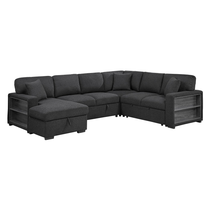 9630BK*4LC2R (4)Sectional with Left Chaise, Pull-out Bed, Hidden Storages and Shelves, Charging Ports - 9630BK*4LC2R