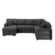 9630BK*4LC2R (4)Sectional with Left Chaise, Pull-out Bed, Hidden Storages and Shelves, Charging Ports - 9630BK*4LC2R