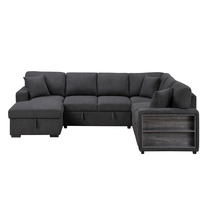 9630BK*4LC2R (4)Sectional with Left Chaise, Pull-out Bed, Hidden Storages and Shelves, Charging Ports - 9630BK*4LC2R