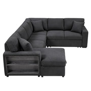 9630BK*4LC2R (4)Sectional with Left Chaise, Pull-out Bed, Hidden Storages and Shelves, Charging Ports - 9630BK*4LC2R
