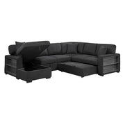 9630BK*4LC2R (4)Sectional with Left Chaise, Pull-out Bed, Hidden Storages and Shelves, Charging Ports - 9630BK*4LC2R