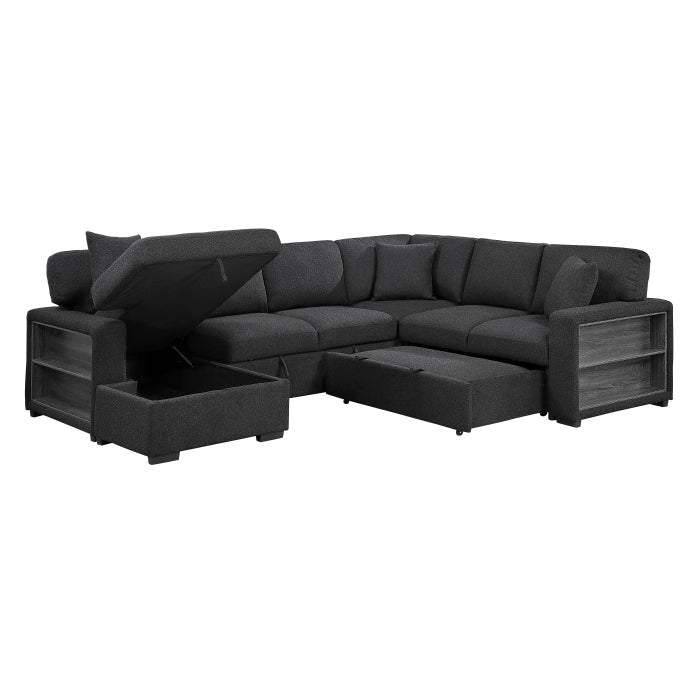 9630BK*4LC2R (4)Sectional with Left Chaise, Pull-out Bed, Hidden Storages and Shelves, Charging Ports - 9630BK*4LC2R