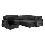 9630BK*4LC2R (4)Sectional with Left Chaise, Pull-out Bed, Hidden Storages and Shelves, Charging Ports - 9630BK*4LC2R