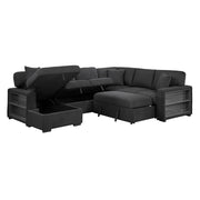 9630BK*4LC2R (4)Sectional with Left Chaise, Pull-out Bed, Hidden Storages and Shelves, Charging Ports - 9630BK*4LC2R