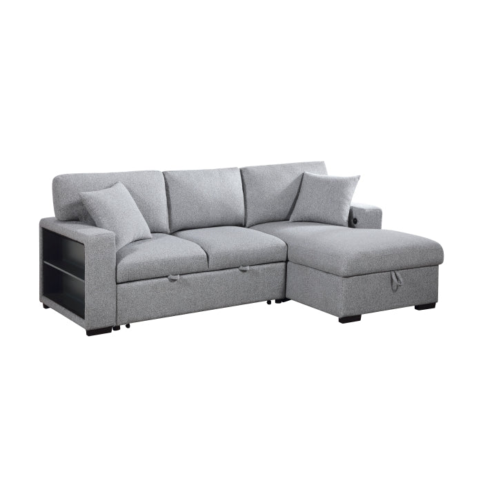 9630GY*22LRC (2)Sectional with Right Chaise, Pull-out Bed, Hidden Storage and Shelves, Charging Ports - 9630GY*22LRC