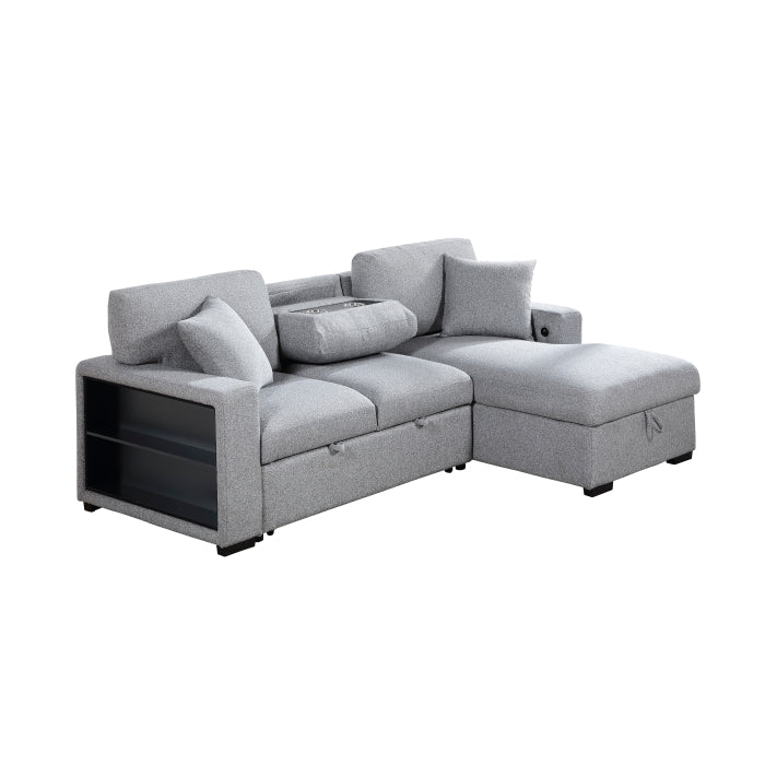 9630GY*22LRC (2)Sectional with Right Chaise, Pull-out Bed, Hidden Storage and Shelves, Charging Ports - 9630GY*22LRC