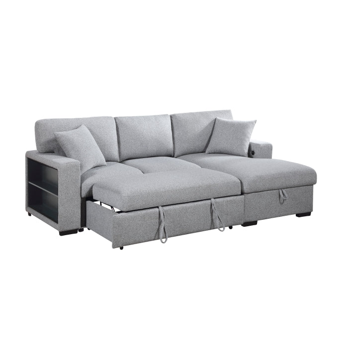 9630GY*22LRC (2)Sectional with Right Chaise, Pull-out Bed, Hidden Storage and Shelves, Charging Ports - 9630GY*22LRC