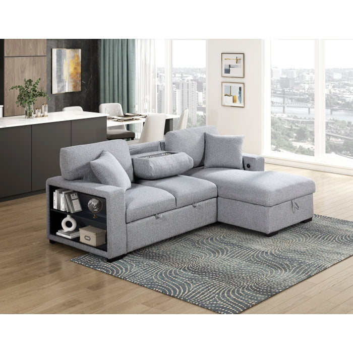 9630GY*22LRC (2)Sectional with Right Chaise, Pull-out Bed, Hidden Storage and Shelves, Charging Ports - 9630GY*22LRC