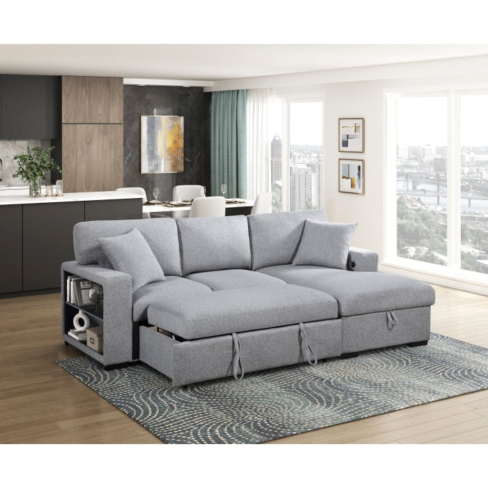 9630GY*22LRC (2)Sectional with Right Chaise, Pull-out Bed, Hidden Storage and Shelves, Charging Ports - 9630GY*22LRC
