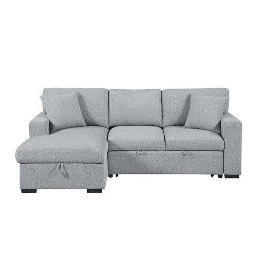 9630GY*2LC2R (2)Sectional with Left Chaise, Pull-out Bed, Hidden Storages and Shelves, Charging Ports - 9630GY*2LC2R