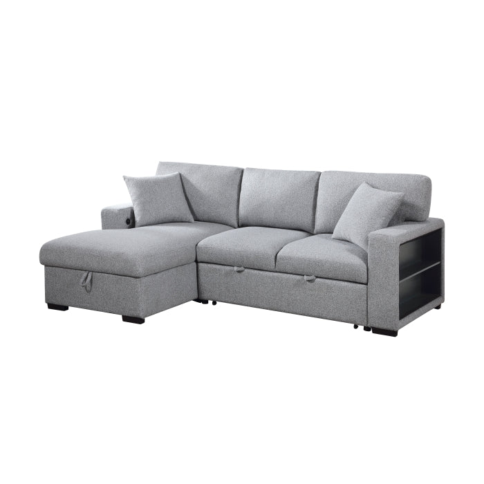 9630GY*2LC2R (2)Sectional with Left Chaise, Pull-out Bed, Hidden Storages and Shelves, Charging Ports - 9630GY*2LC2R