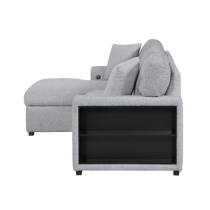 9630GY*2LC2R (2)Sectional with Left Chaise, Pull-out Bed, Hidden Storages and Shelves, Charging Ports - 9630GY*2LC2R