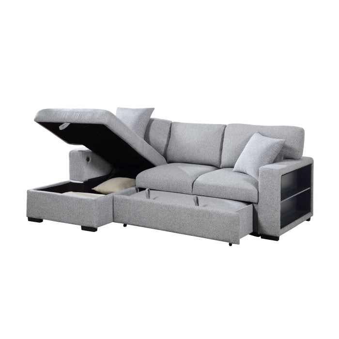 9630GY*2LC2R (2)Sectional with Left Chaise, Pull-out Bed, Hidden Storages and Shelves, Charging Ports - 9630GY*2LC2R