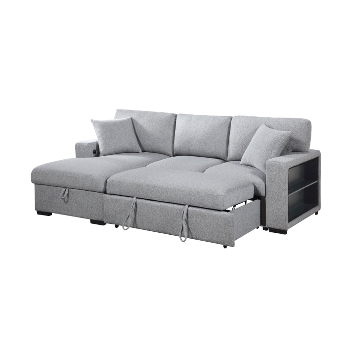 9630GY*2LC2R (2)Sectional with Left Chaise, Pull-out Bed, Hidden Storages and Shelves, Charging Ports - 9630GY*2LC2R
