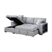 9630GY*2LC2R (2)Sectional with Left Chaise, Pull-out Bed, Hidden Storages and Shelves, Charging Ports - 9630GY*2LC2R