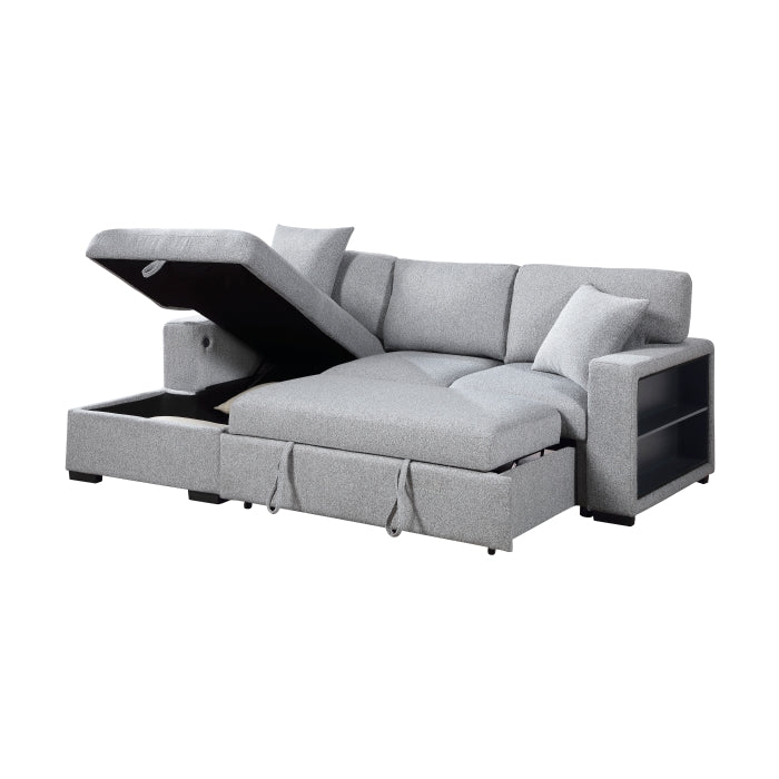 9630GY*2LC2R (2)Sectional with Left Chaise, Pull-out Bed, Hidden Storages and Shelves, Charging Ports - 9630GY*2LC2R