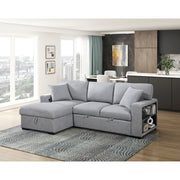 9630GY*2LC2R (2)Sectional with Left Chaise, Pull-out Bed, Hidden Storages and Shelves, Charging Ports - 9630GY*2LC2R