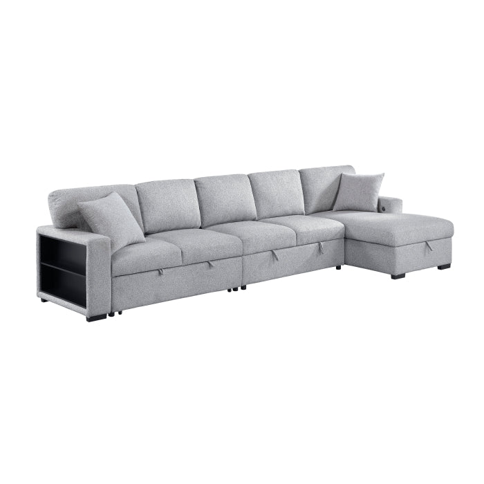 9630GY*32LRC (3)Sectional with Right Chaise, Pull-out Bed, Hidden Storages and Shelves, Charging Ports - 9630GY*32LRC
