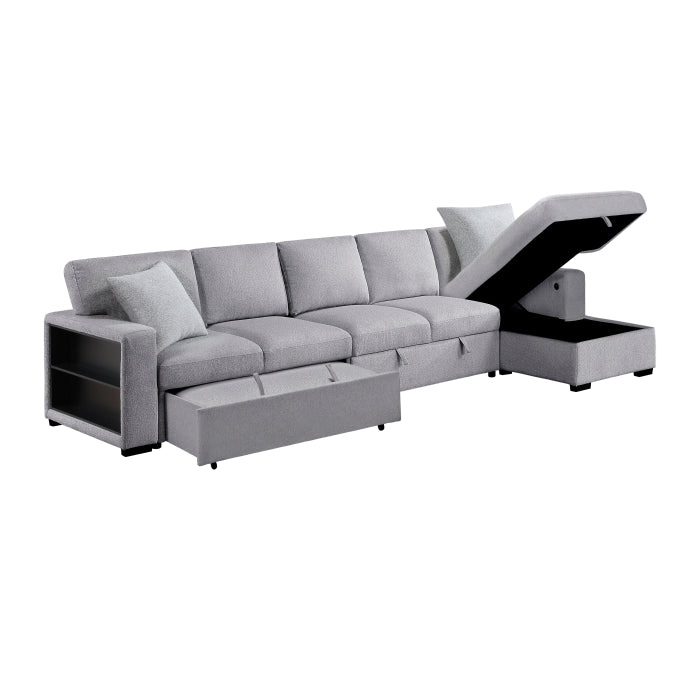 9630GY*32LRC (3)Sectional with Right Chaise, Pull-out Bed, Hidden Storages and Shelves, Charging Ports - 9630GY*32LRC