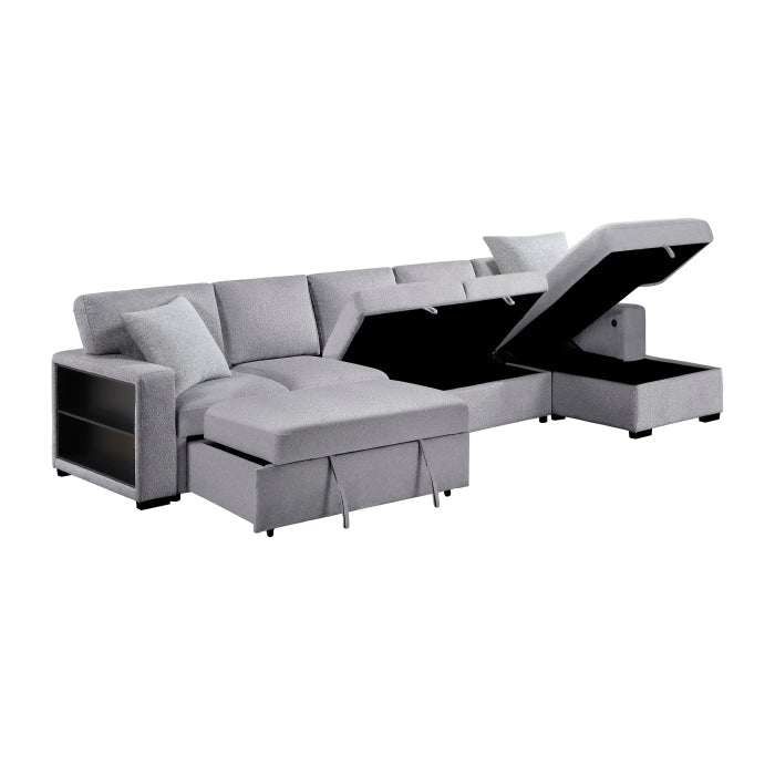 9630GY*32LRC (3)Sectional with Right Chaise, Pull-out Bed, Hidden Storages and Shelves, Charging Ports - 9630GY*32LRC