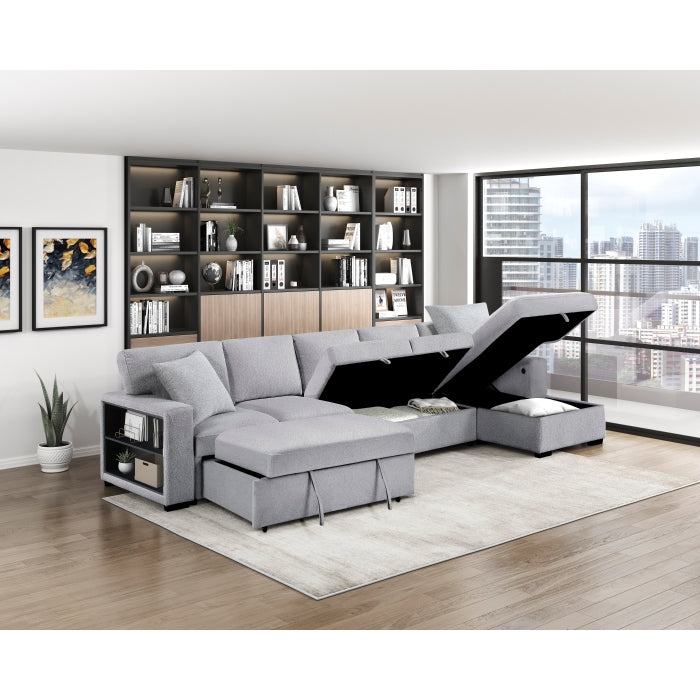 9630GY*32LRC (3)Sectional with Right Chaise, Pull-out Bed, Hidden Storages and Shelves, Charging Ports - 9630GY*32LRC
