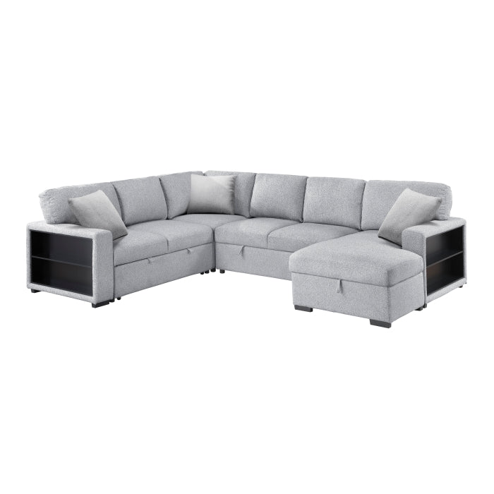 9630GY*42LRC (4)Sectional with Right Chaise, Pull-out Bed, Hidden Storages and Shelves, Charging Ports - 9630GY*42LRC
